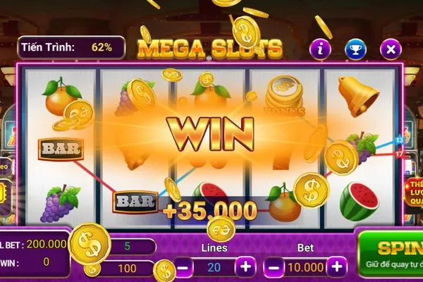 Giao diện game Slots với nút quay và mức cược tại 123b